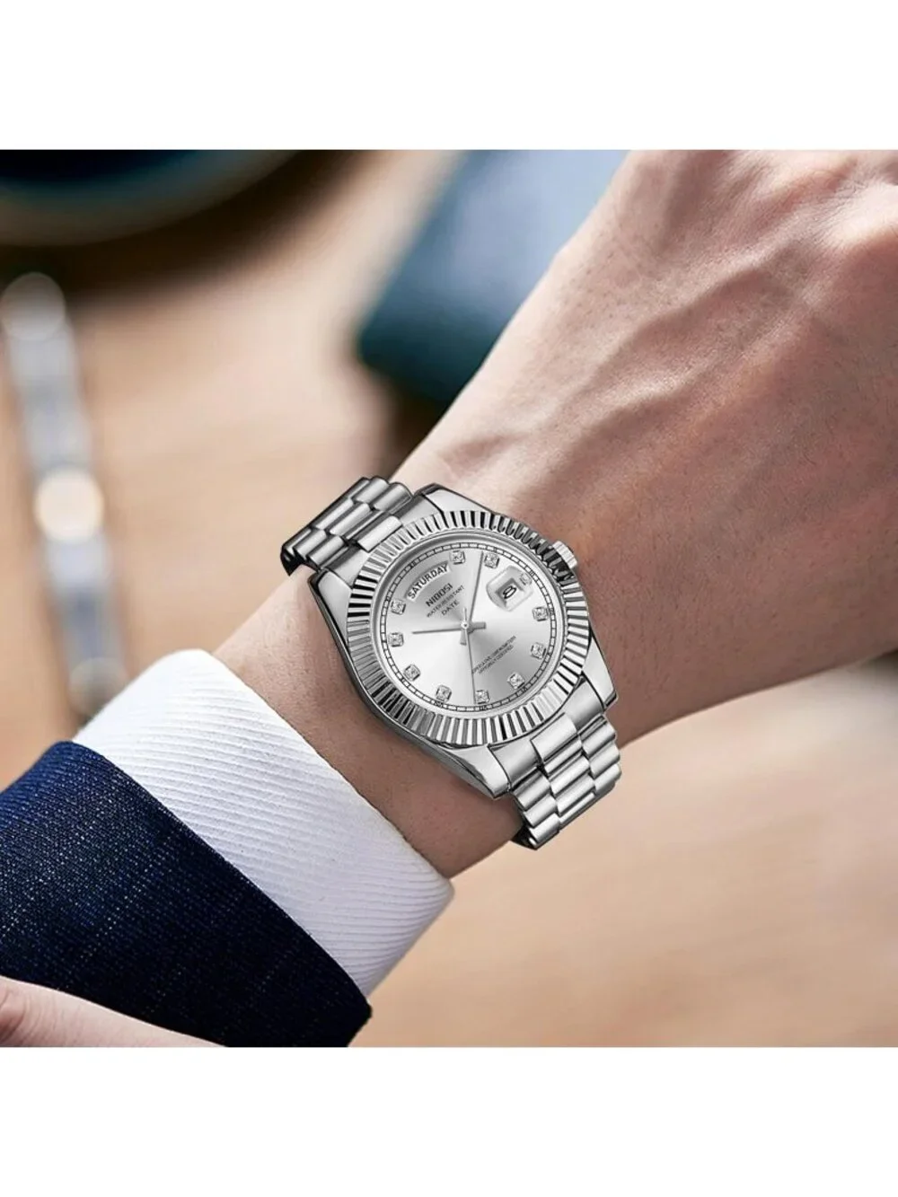 Nibosi Men's All Silver Analog Quartz Stainless Waterproof Desiger Wrist Watch